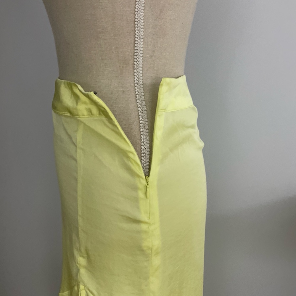 Free People Satin‎ Asymmetrical Lola Slit Midi Skirt Neon Yellow Size 2 - Picture 6 of 10